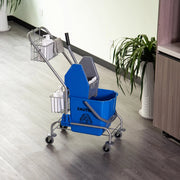 Carrello per pulizie blu 26 L con strizzatore, cestelli e ruote