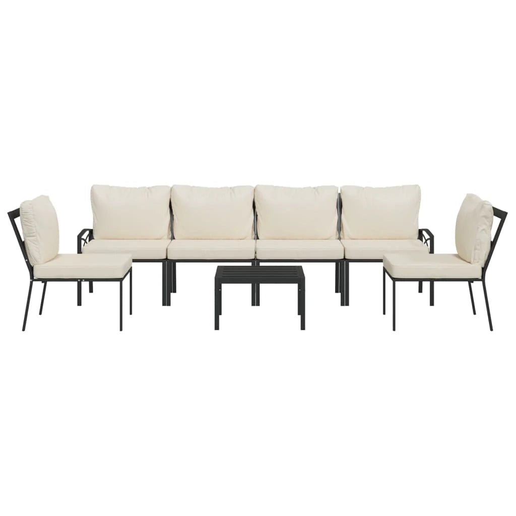 Set di mobili da giardino mobili da esterno 7 pezzi con cuscini colore sabbia acciaio 02_0017333