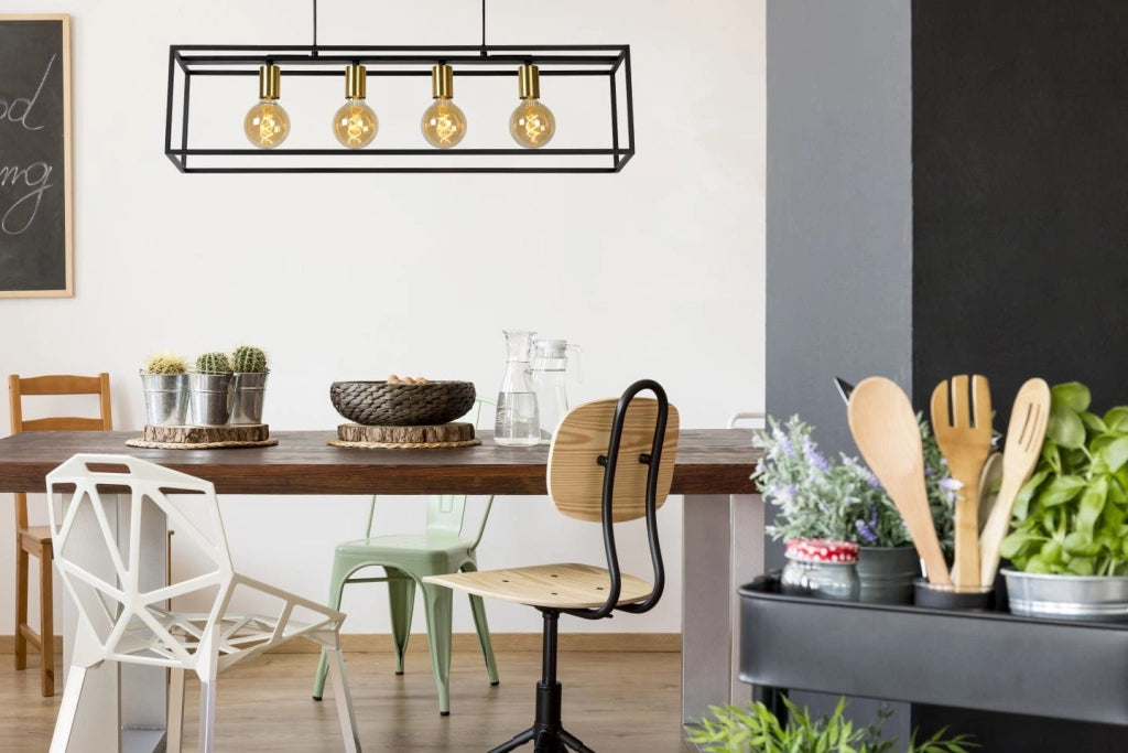 Lampadario Lucide Ruben 4xE27 nero/oro dimmerabile 92cm