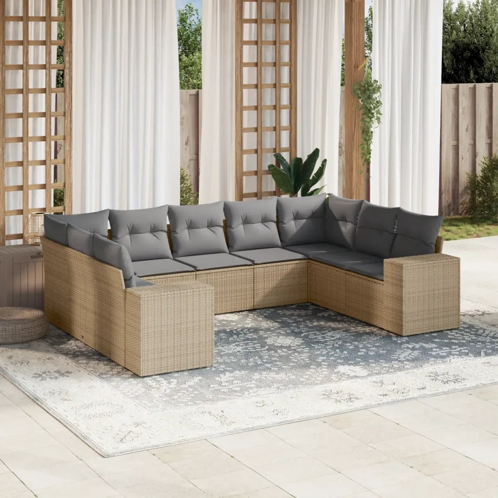 Set Divano da Giardino 9 pz con Cuscini Beige in Polyrattan 3255336