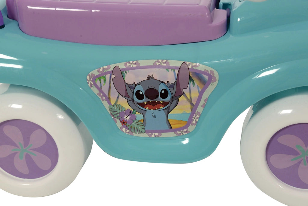 Macchina Cavalcabile per Bambini Volante Direzionabile Vano Contenitore e Telefono Disney Stitch Azzurro e Viola