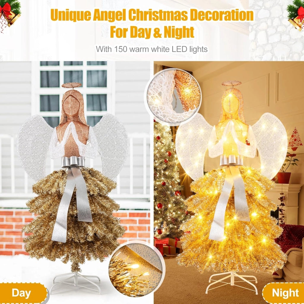 Angelo di Natale per esterni, 157 cm, decorazione natalizia illuminata, grande angelo con albero di Natale, stile abito, 150 luci LED, decorazione natalizia, statuetta di Natale XL