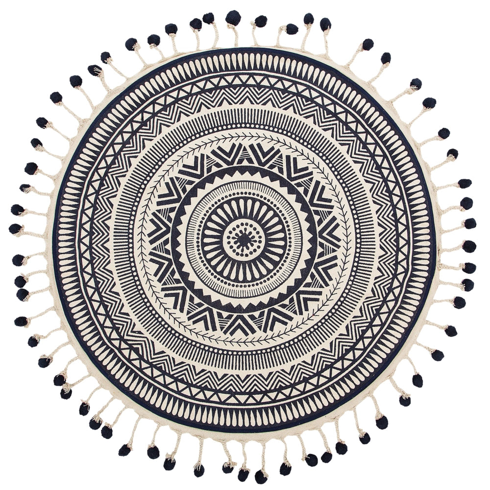 Tappeto tappetino Panna Blu Navy Cotone Nappe Rotonde Soggiorno ø 120 cm