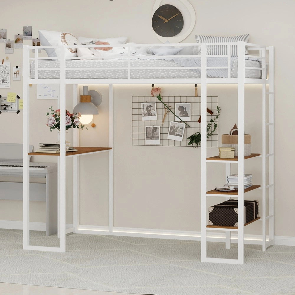 Letto a soppalco con scrivania ¨C Minimal ¨C metallo nero con scala e ringhiera
