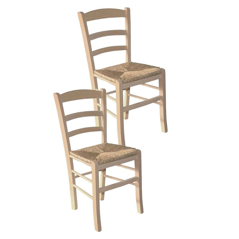 SEDIA IN LEGNO COLORE NATURALE 44×42×87 CM MODELLO PAESANA CON SEDUTA IN PAGLIA GREZZA E SCHIENALE ALTO - 2PZ