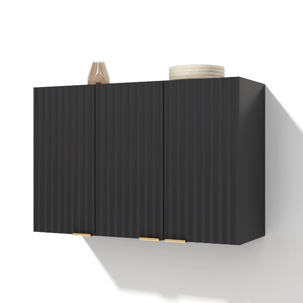 Mobile pensile con 3 ante - per cucina - in MDF - 90×29×60 cm - nero