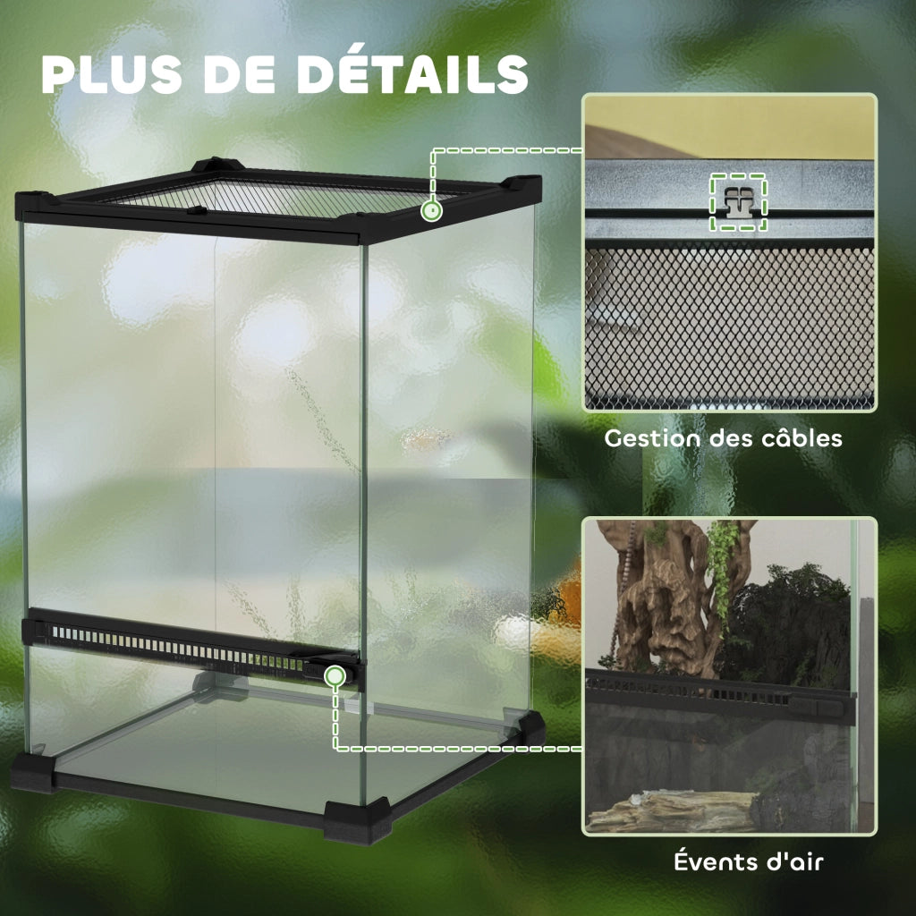 Terrario in vetro per rettili 12L ¨C zephmum ¨C 20x20x30cm nero con coperchio a griglia