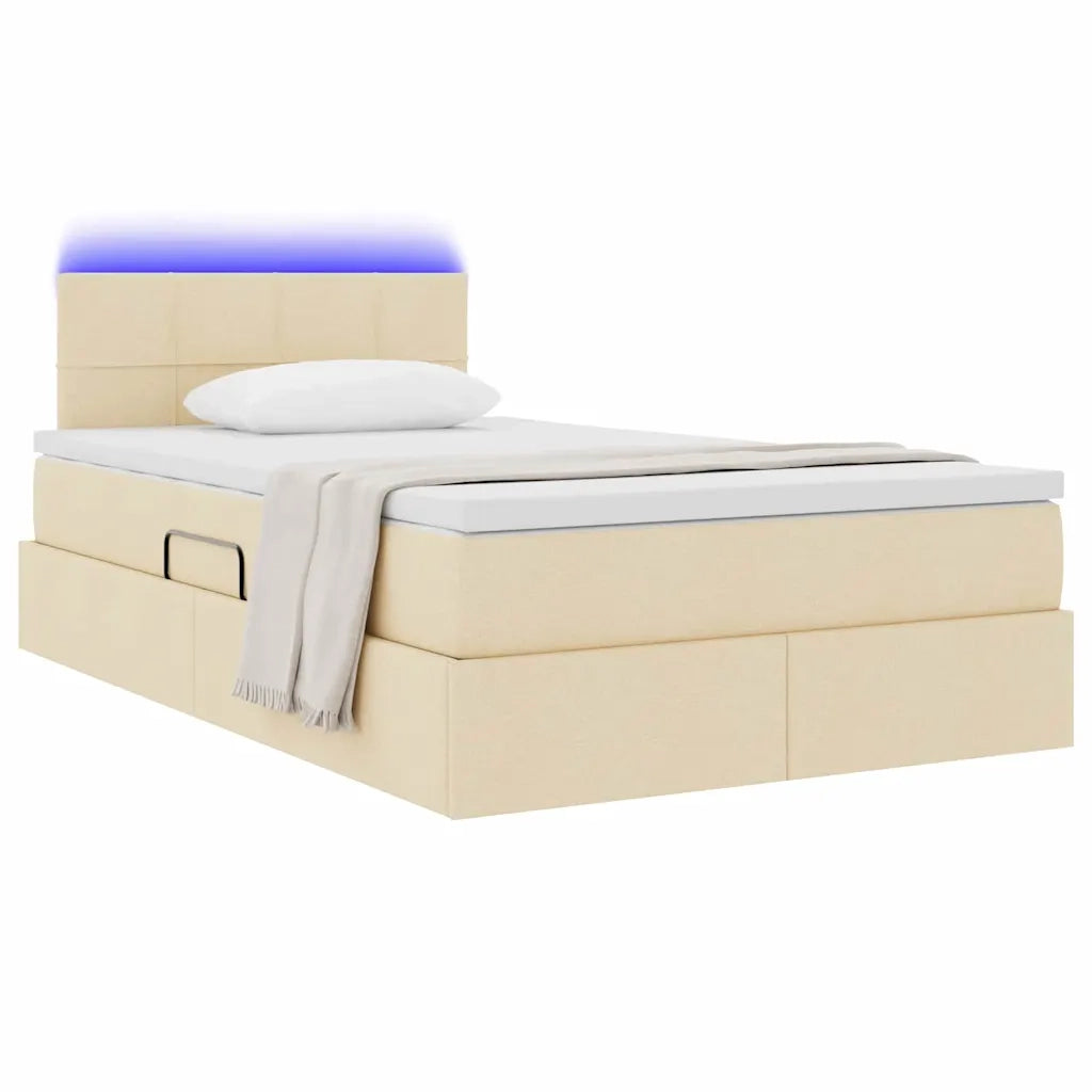 Letto con contenitore e LED con led Crema 120 x 190 cm Tessuto 3371134