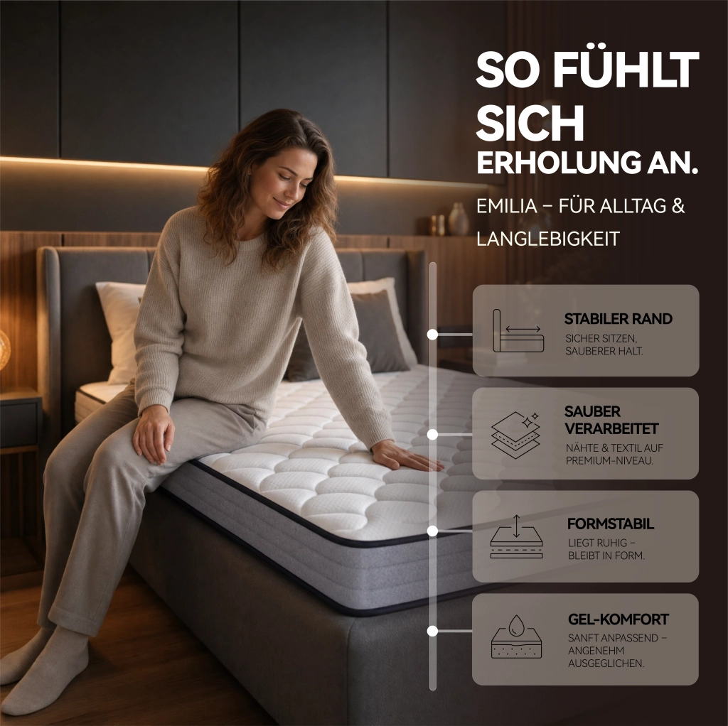 Materasso matrimoniale 180 × 200 cm a molle insacchettate a 7 zone, H3, in schiuma e molle, bianco e grigio