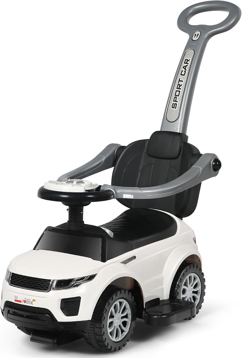 3 in 1 Macchina Cavalcabile a Spinta per Bambini, con Clacson Musica Luce Portaoggetti Sotto Sedile, Auto a Spinta per Bambini di 1-3 Anni (Bianco)
