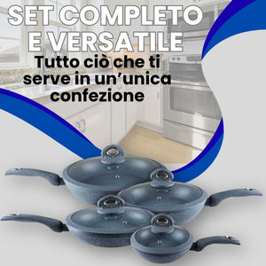 Set di Padelle con Coperchi 12 Pezzi, Induzione Manico Resistente al Calore, Granito e Marmo, Padelle Antiaderente, 20/24/28/32 cm + 4 Mestoli Inclusi.