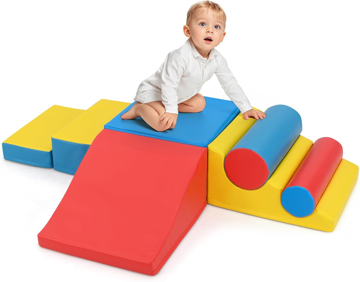Set di Blocchi da Arrampicata in Schiuma per Bambini, Set di 7 Pezzi per Gioco Morbido con Chiusure a Strappo per Gattonare, Gioco Attivo, Sviluppo Motorio e Sensorialei