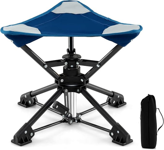 Sgabello da Campeggio Pieghevole, Sedia da Caccia Girevole a 360° con Piedi Anti-Affondamento, Borsa da Trasporto Compatta e Leggera, Piccolo Sgabello da Esterno Portara 150 kg (Blu)