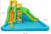 Castello Gonfiabile per Bambini, Con Scivolo, Parete di Arrampicata, Piscina e Canestro da Basket, per 3 Bambini di 3-10 Anni, 400 x 360 x 255 cm (Senza soffiatore)