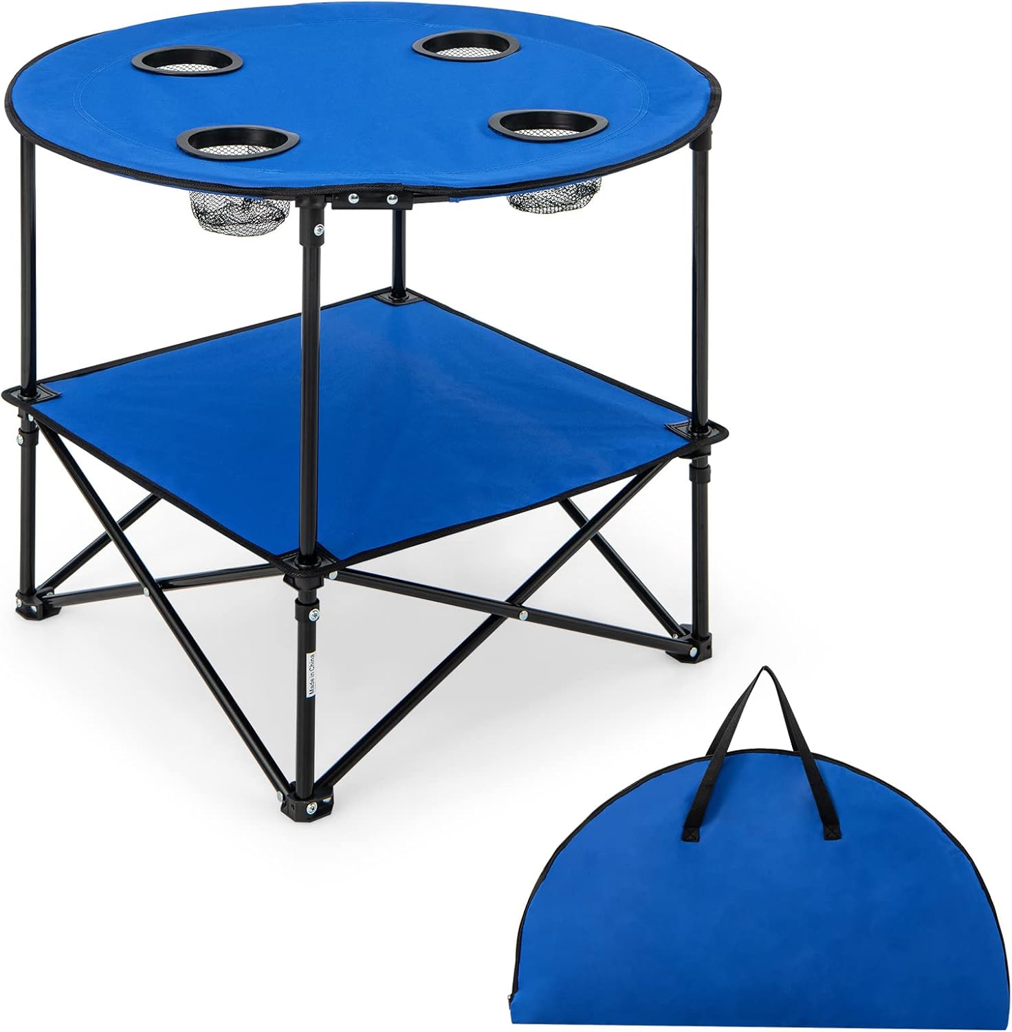 Tavolo da Campeggio Pieghevole, Tavolo da Picnic Portatile a 2 Ripiani, 4 Porta-Coppe, Tavolo Impermeabile per Spiaggia, Portata 40 kg