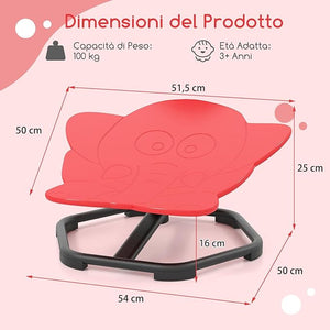 Sedia Girevole a 360° per Bambini, Sedia Sensoriale con Base in Metallo Antiscivolo per Allenare la Coordinazione Fisica e l'Equilibrio, Giocattolo per Cameretta (Rosso,Elefante)