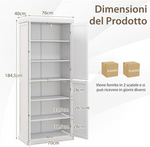 Credenza da Cucina, Mobile da Cucina Moderno con 6 Ripiani, 2 Ripiani Regolabili, per Cucina, Sala da Pranzo e Soggiorno, 76 x 40 x 184,5 cm