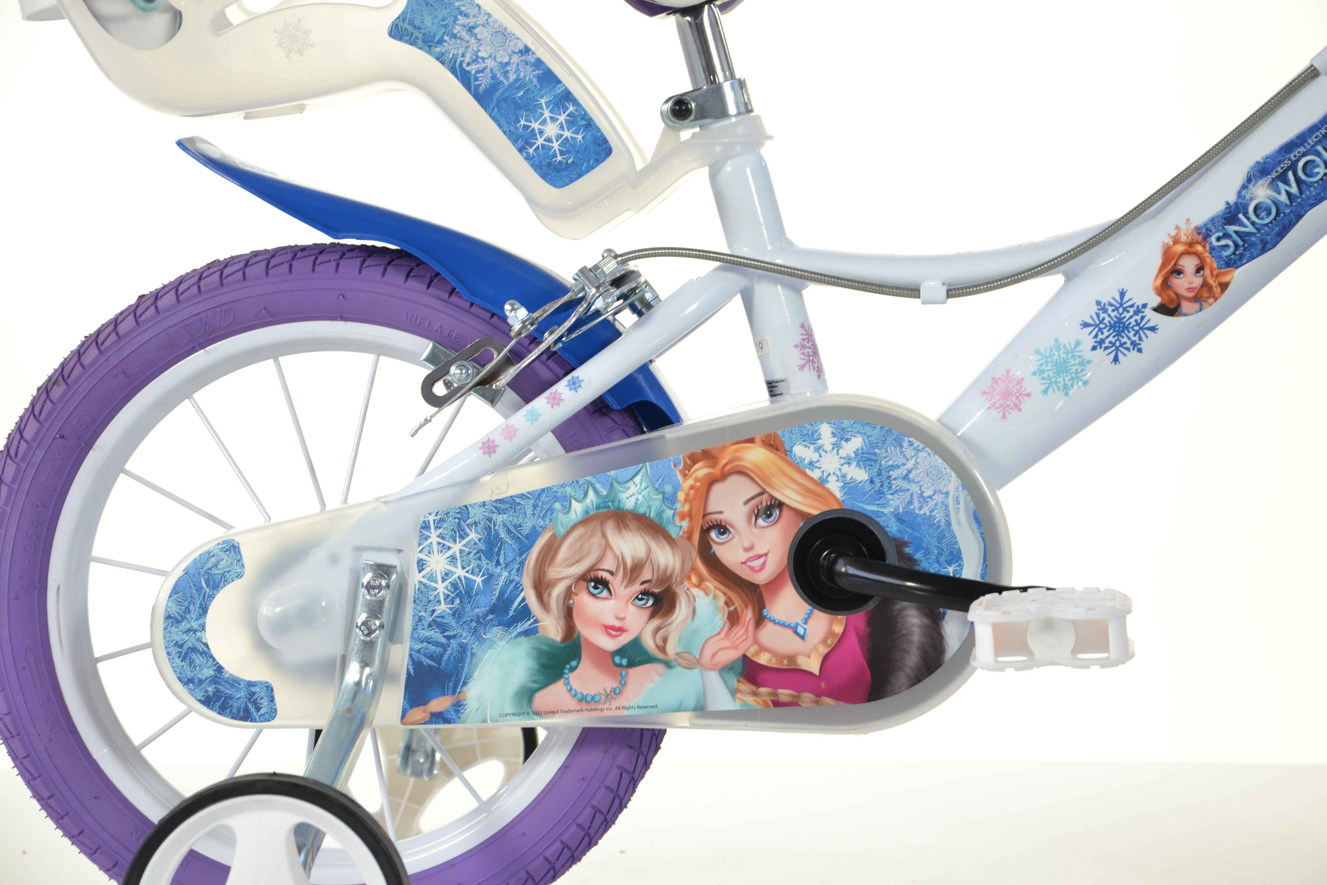 SCH SNOW QUEEN 14", bicicletta per bambini, adatta tra i 4 e i 6 anni, per altezza tra 100 e 120 cm, con cestino, trombe