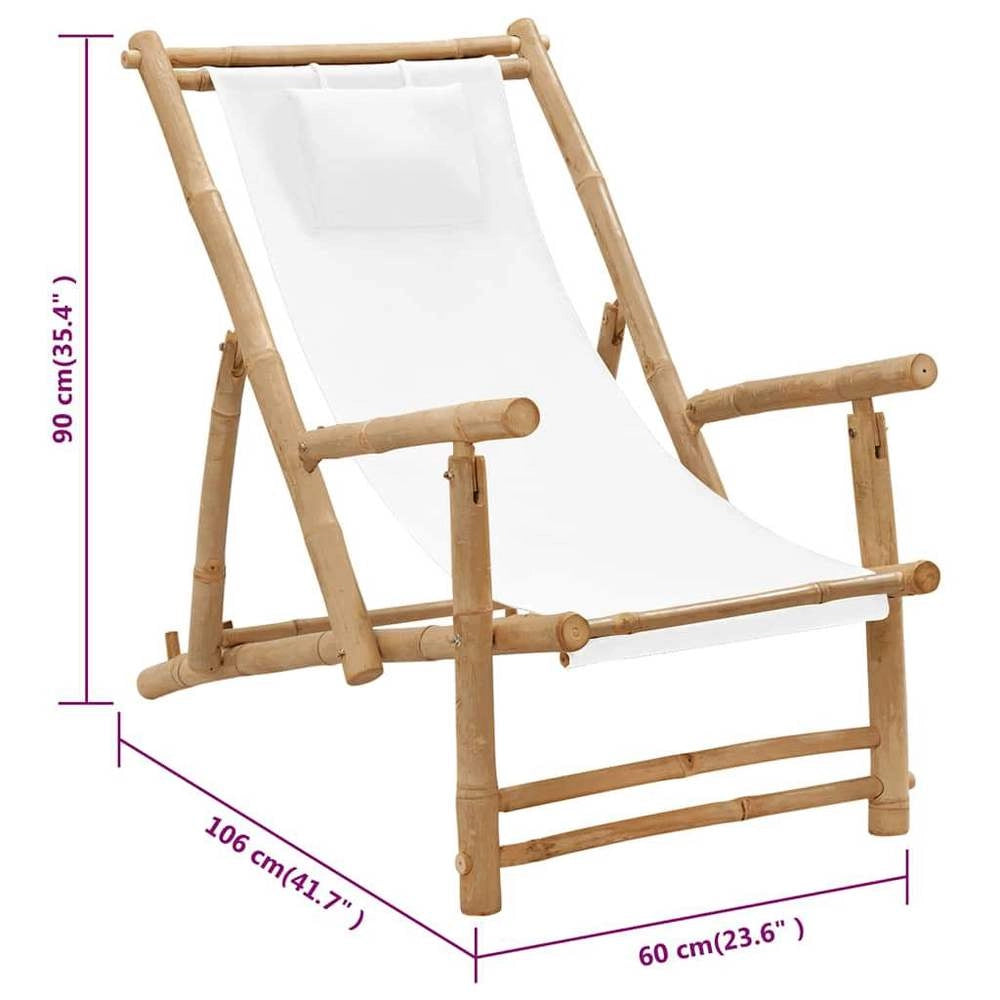 Bamboo And Cream-white Canvas Deck Chair