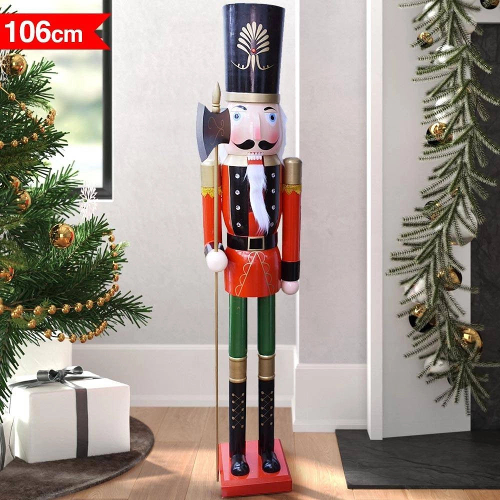 Trade Shop - Soldato Schiaccianoci Di Natale In Legno Altezza 106 Cm Decorazioni Natalizie -