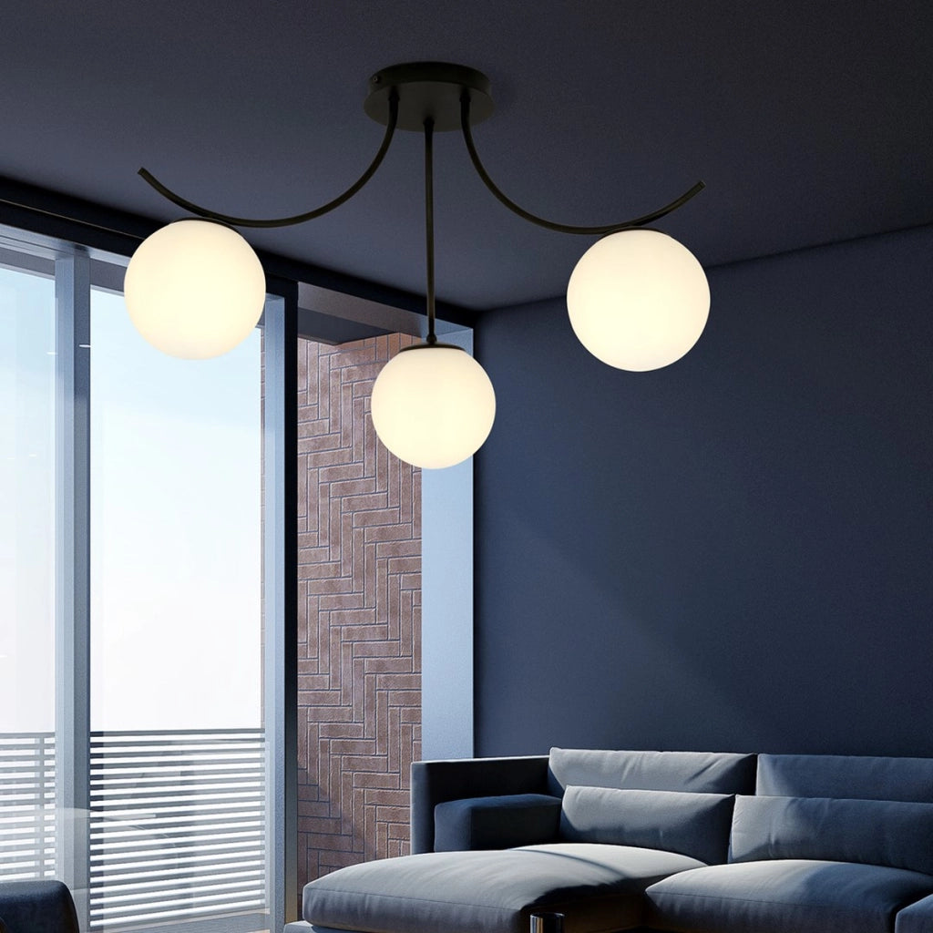 Lampada a sospensione BOSTON in acciaio nero e vetro opale