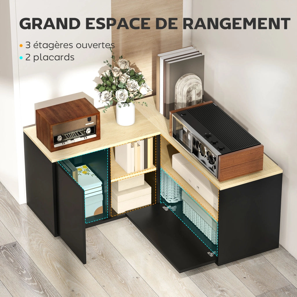 Mobile TV angolare ¨C Xylo ¨C 90x90x45 cm rovere nero con 2 ante 3 ripiani fino 40 pollici