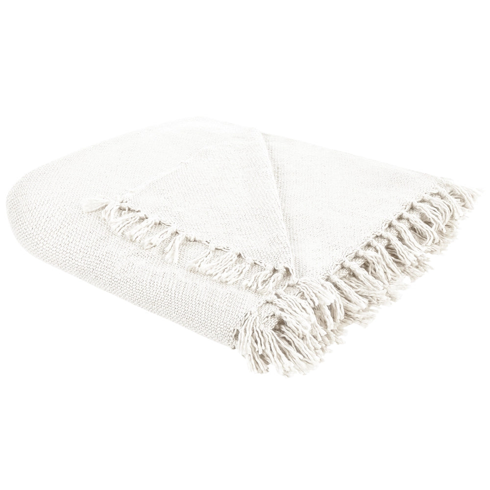 Coperta tessuta a mano con frange 240 x 220 cm bianco crema stile classico morbida letto divano