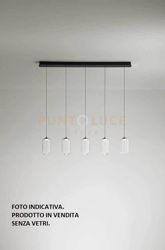 Sospensione 5 luce in metallo colore nero Hunter LED 35W 3000K CRI?80 220-240V 50/60Hz 2000Lm vetro acquistabile separatamente rettangolare