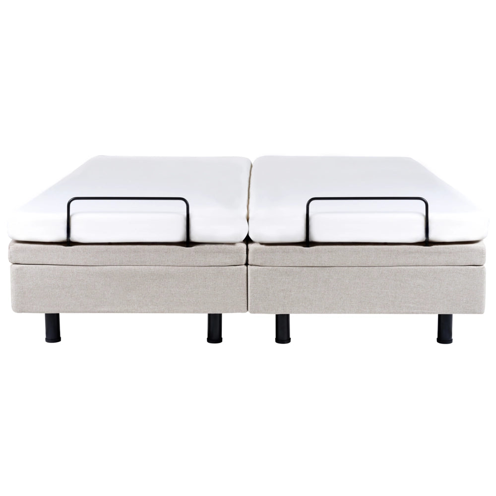 Letto matrimoniale elettrico in poliestere beige chiaro regolabile con telecomando senza testata 180 x 200 cm stile moderno