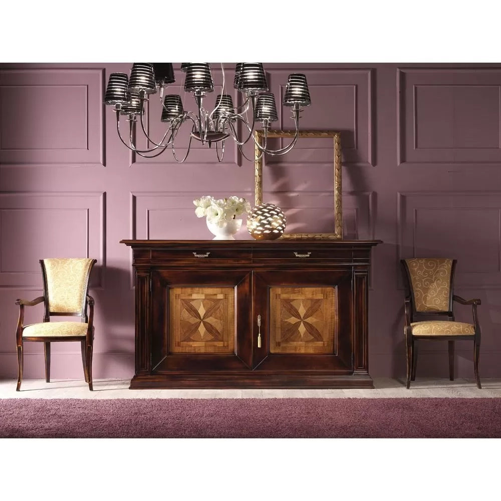 Credenza 2 porte classica intarsio legno bicolore 200x56x113 - Mobili 2G