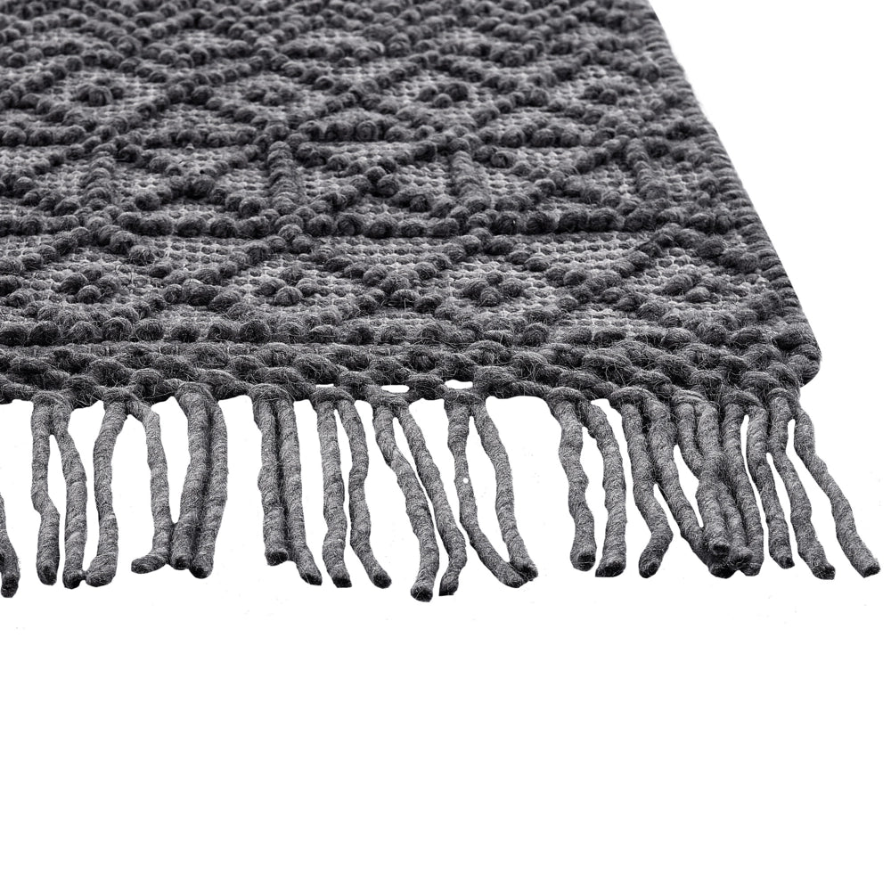 Tappeto in lana poliestere nero 160 x 230 cm motivo geometrico nappe Boho moderno