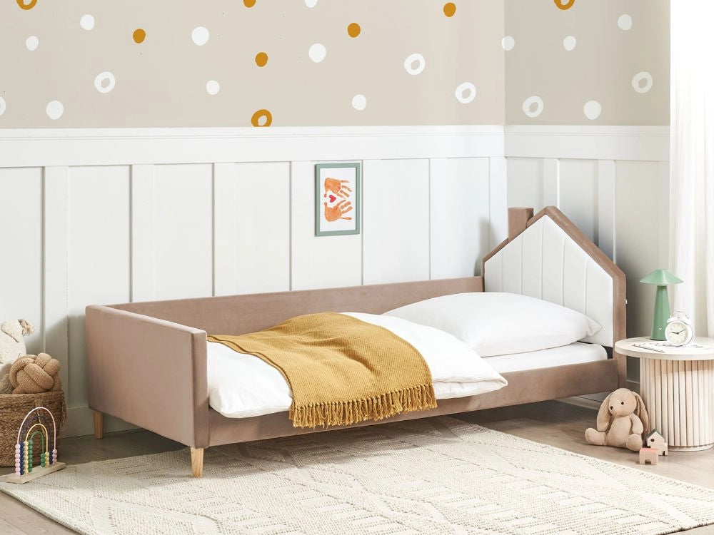 Letto singolo in velluto marrone con base a doghe 90 x 200 cm Camera Moderna Tradizionale
