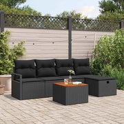 Set Divano da Giardino con cuscino 6 pcs Nero polyrattan
