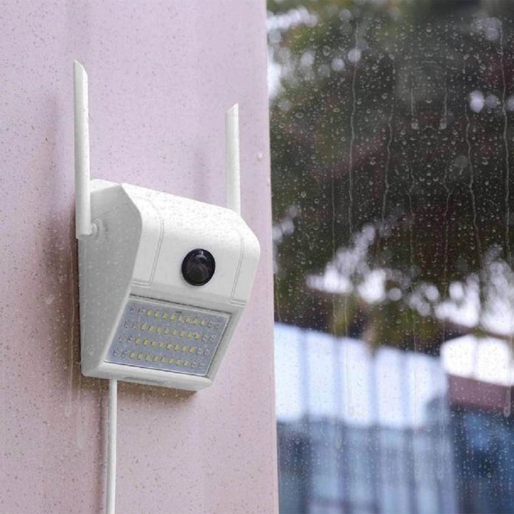Trade Shop - Ip Camera Wifi Esterno 3mp 1080p Led Lampada Solare Ip66 Telecamera Cam Microsd -