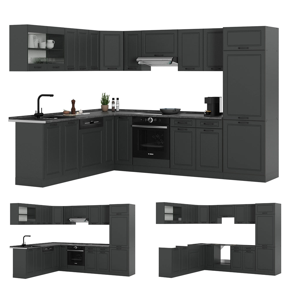 Vicco Cucina angolare completa Casa di campagna antracite/antracite 227 x 287 cm , PL Marmo