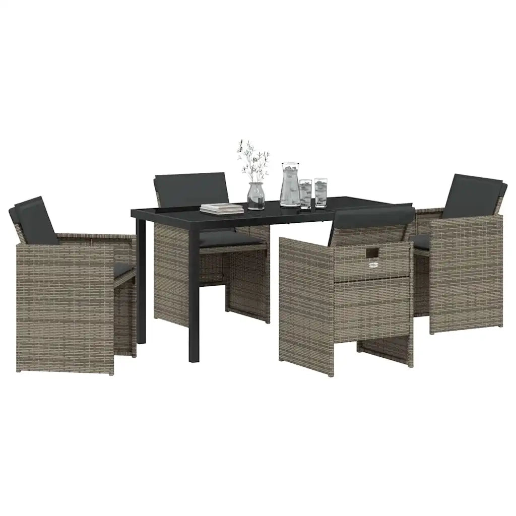Set da Pranzo per Giardino con cuscino 5 pcs Grigio polyrattan