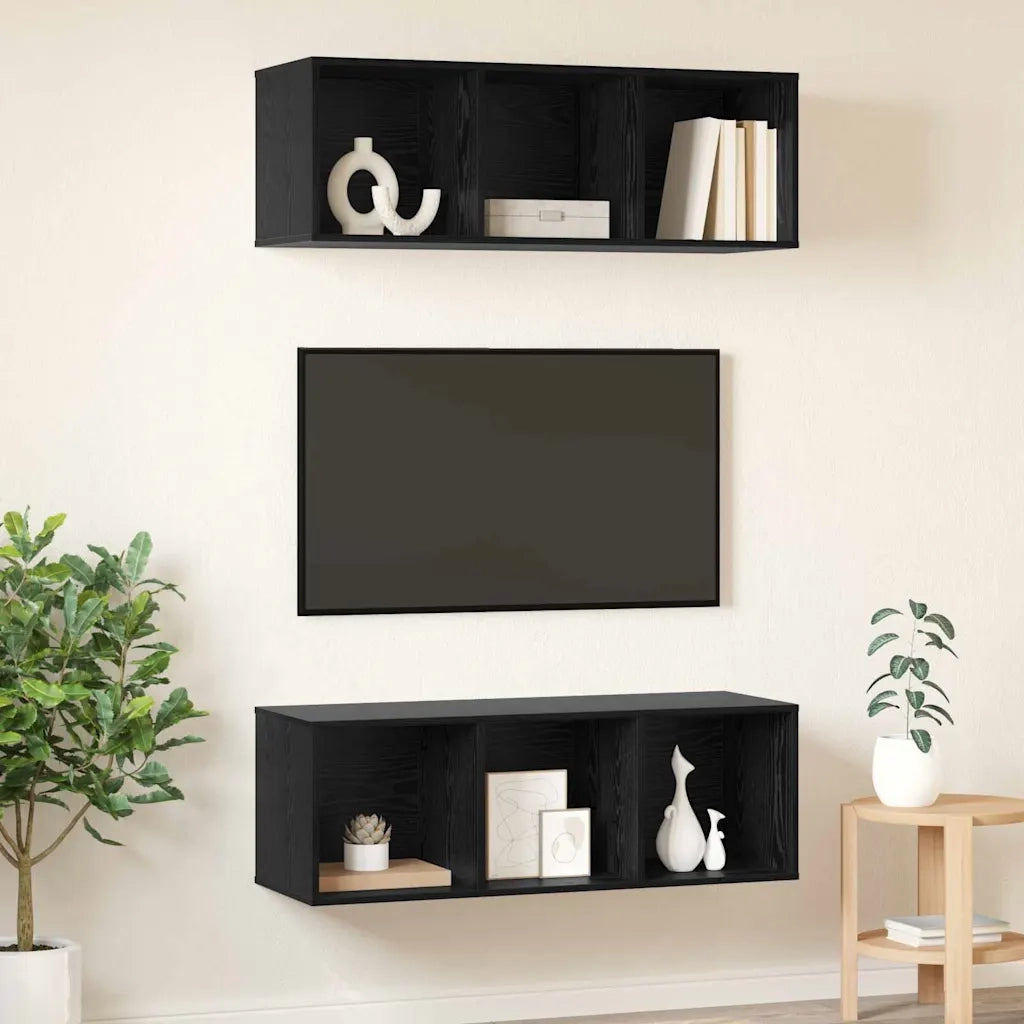 Set mobile TV 2 pz Rovere Nero Legno ingegnerizzato 3393574