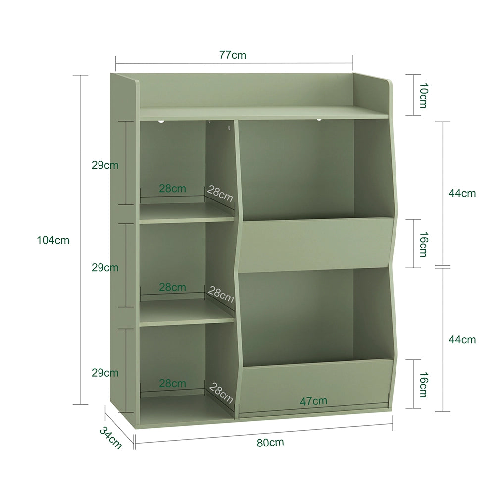 SoBuy Libreria Montessoriana per Bambini - Scaffale Portagiochi con 5 Scomparti Aperti - Libreria da Terra per Cameretta Verde 80x34x104 cm KMB55-K-GR