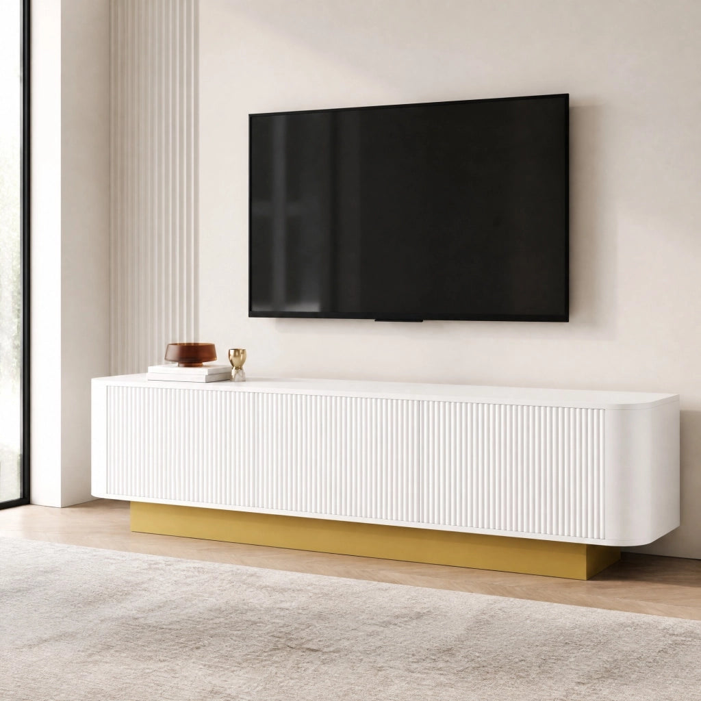 Mobile porta TV moderno con 3 ante e ripiano regolabile, passacavi e fronti testurizzate, per soggiorno 170 × 40,5 × 47 cm