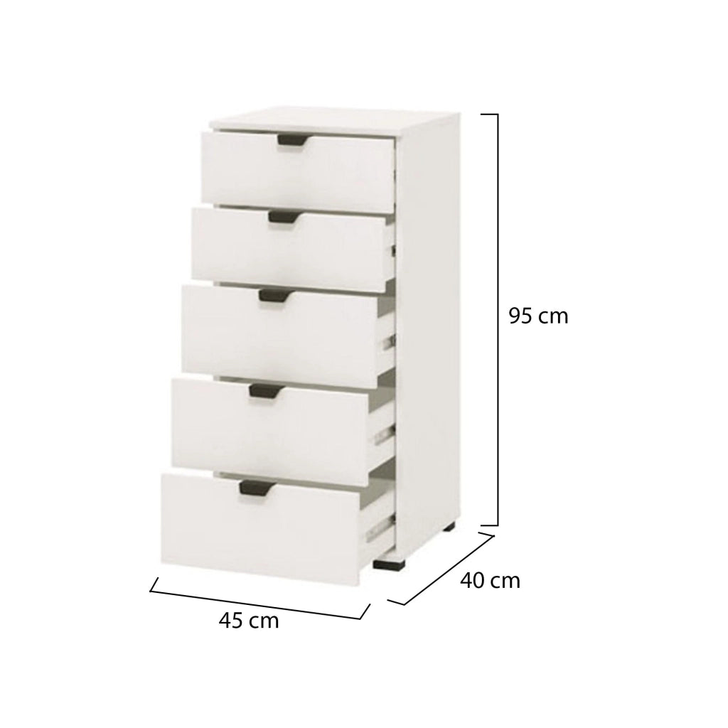 Mainarda, Cassettiera 5 Cassetti, 45x40x95h cm Bianco
