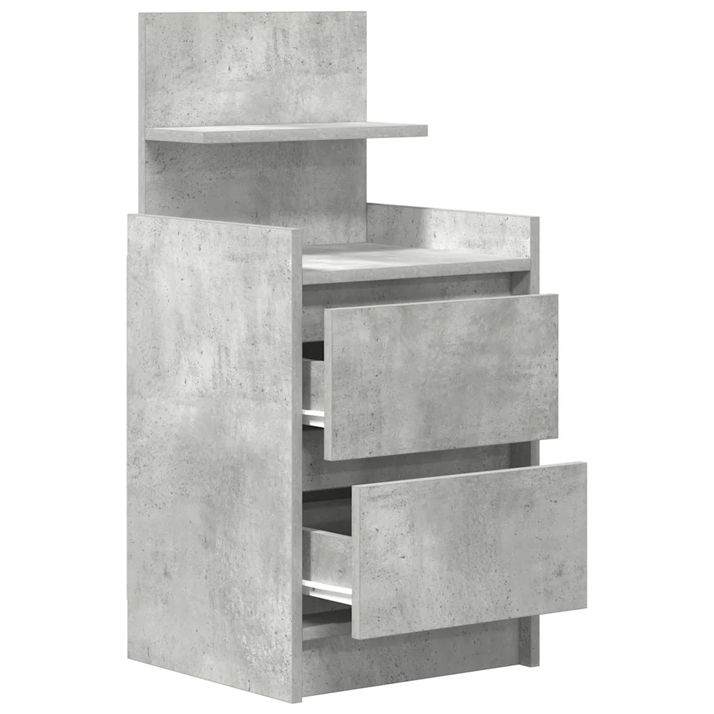 Comodino con 2 Cassetti-Tavolino da notte Grigio Cemento 38x34x80 cm