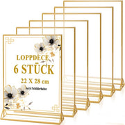 Set di 6 fotolijsten a doppia faccia in oro, 21,6 x 28 cm, display da tavolo in acrilico, bordo in acrilico con bordi dorati, cornice dorata per numeri da tavola di matrimonio, menu holder, fotolijsten