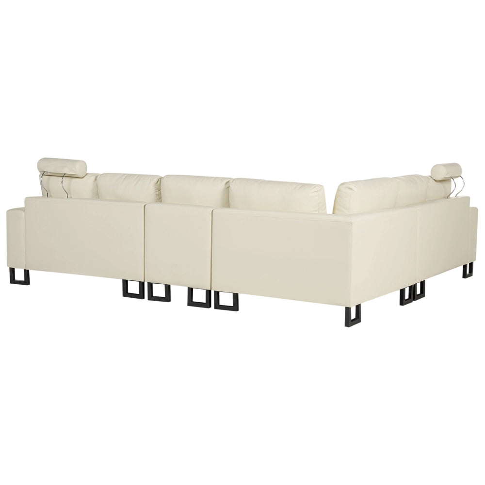 Divano angolare moderno in pelle beige chiaro versione destra con poggiatesta regolabili