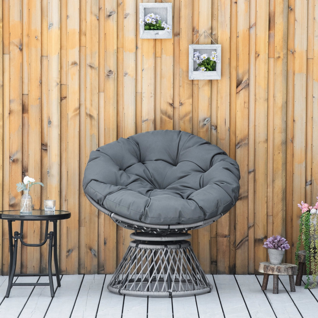 Poltrona a dondolo rotante in rattan grigio ¨C zephmum ¨C 97x87x86 cm