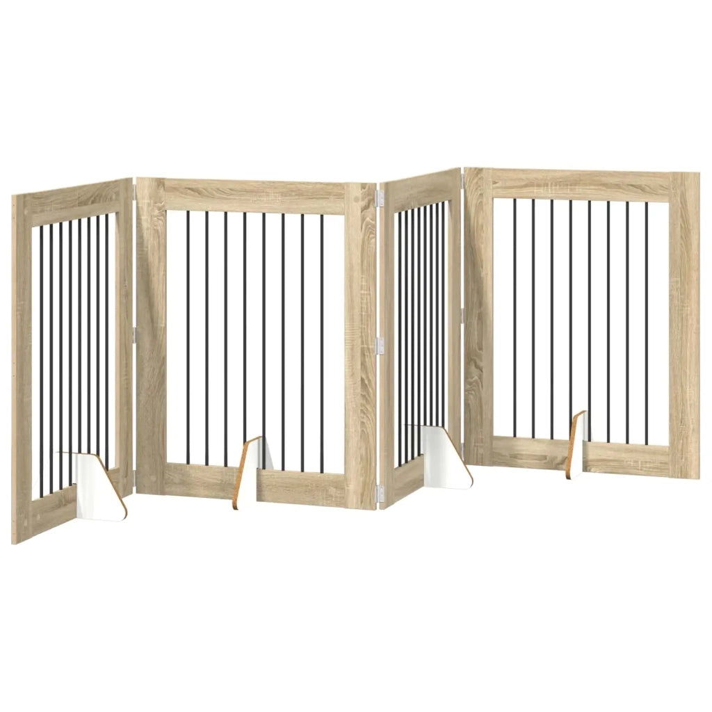 Cancello per cani pieghevole con supporti 4 pz Rovere Sonoma 892044