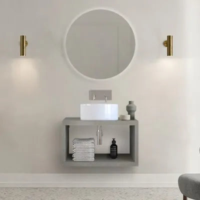 Mensolone bagno 60 cm grigio cemento con vano a giorno per lavabo da appoggio Master