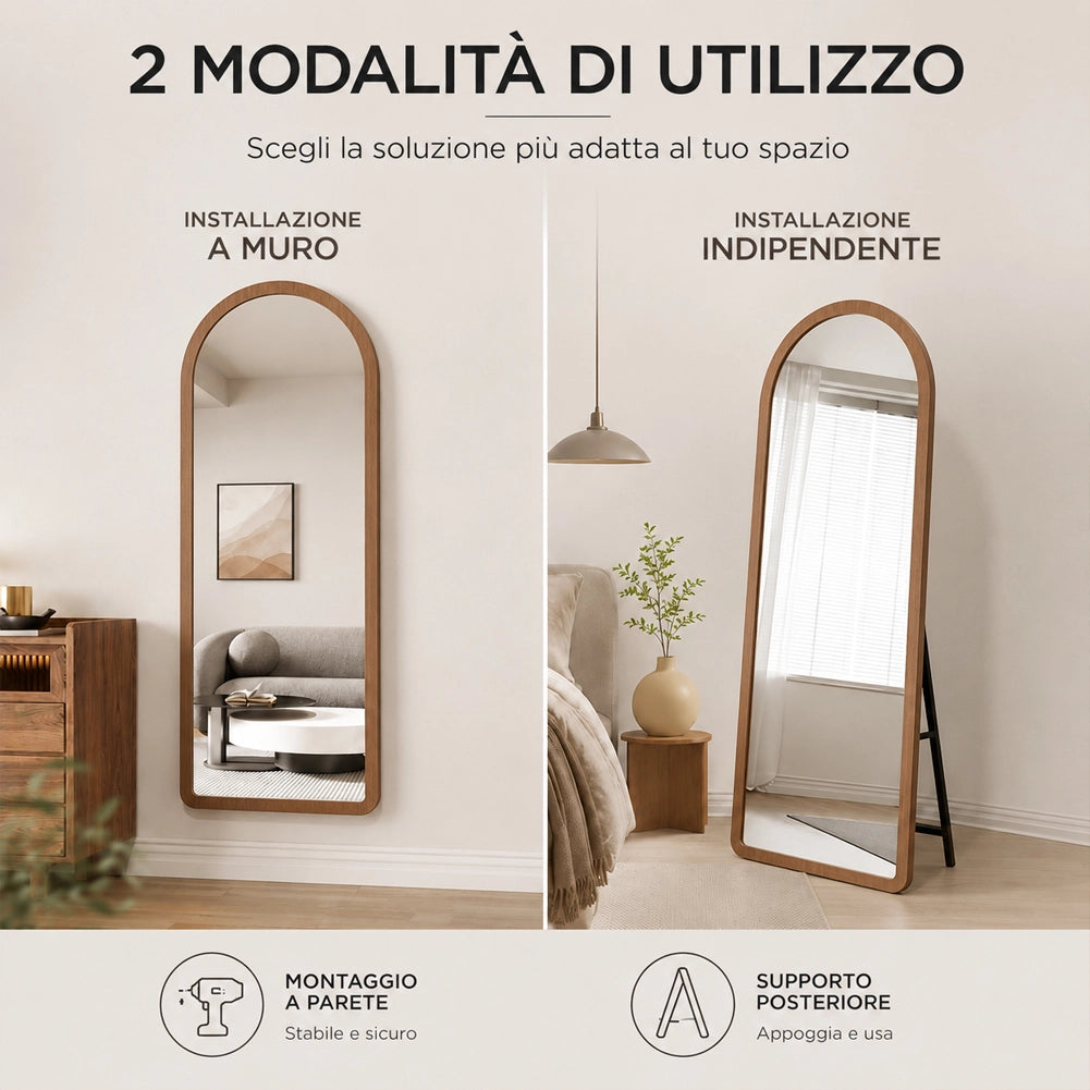 Specchio Arco Doppia Installazione Rovere Parete o Indipendente Moderno 160x50cm