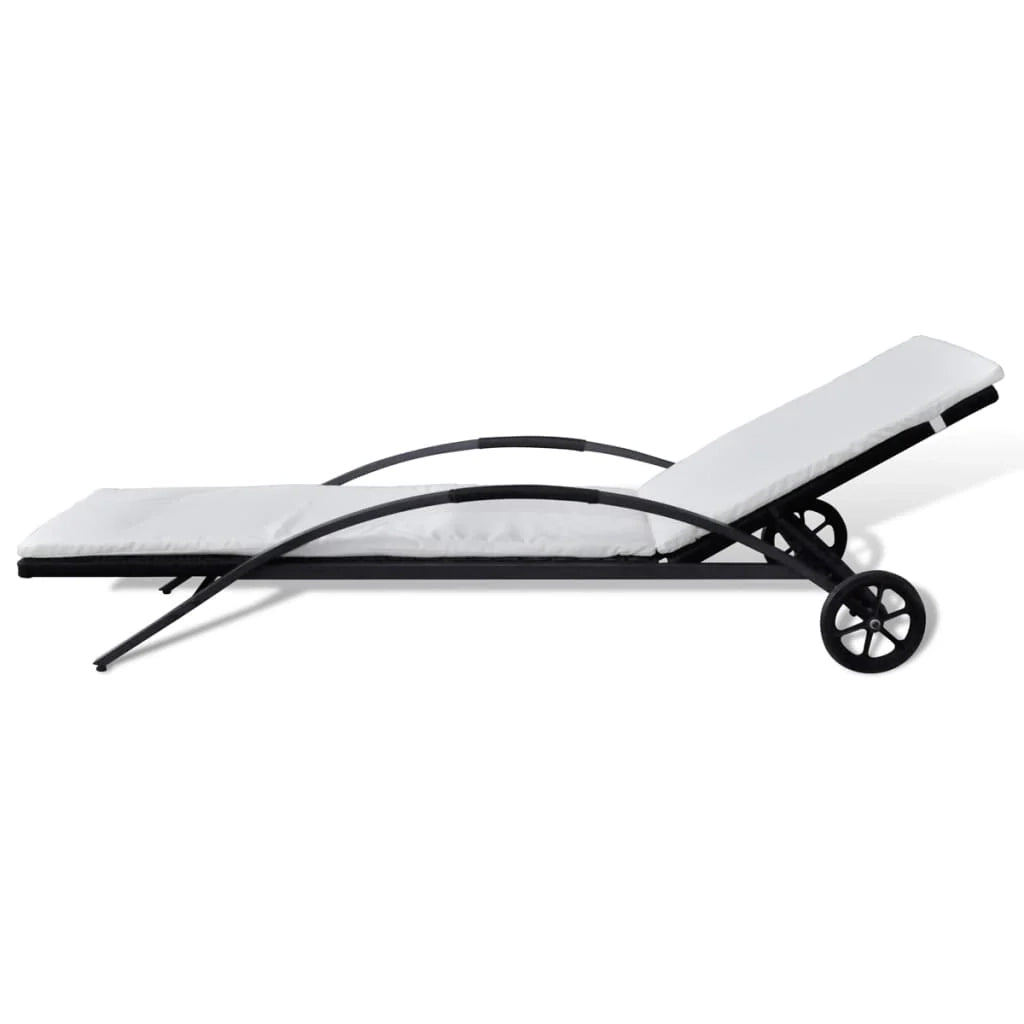 Lettino prendisole sedia a sdraio lettino prendisole letto da giardino mobili da esterno per patio con cuscino e ruote resina intrecciata nera 02_0012449