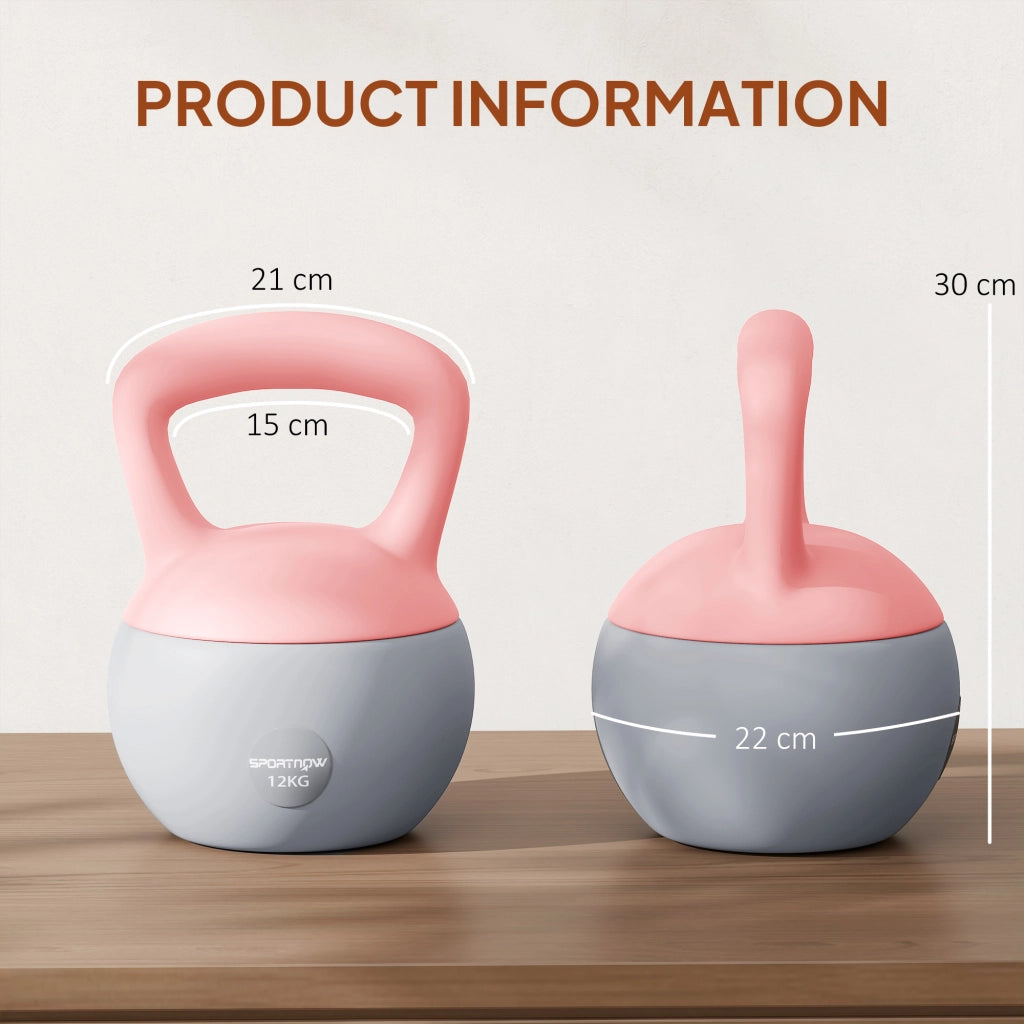 Kettlebell 12 kg ¨C Xylo ¨C Rosa e Grigio, Impugnatura Antiscivolo, Riempimento Sabbia Metallica, 21x21x30 cm