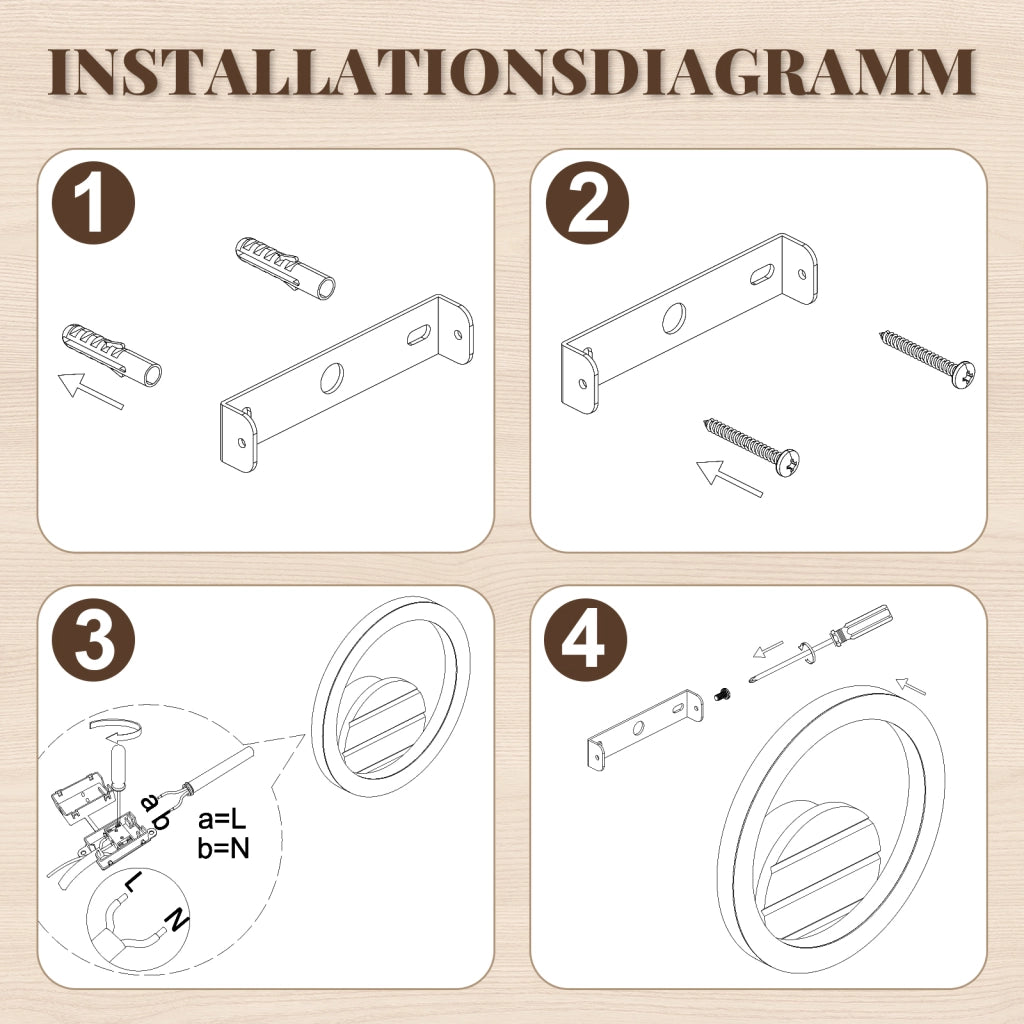 ZMH Lampada da Parete LED Interni 20cm Moderna Rotonda 6W 3000K Legno Effetto Indiretta per Corridoio Soggiorno Camera